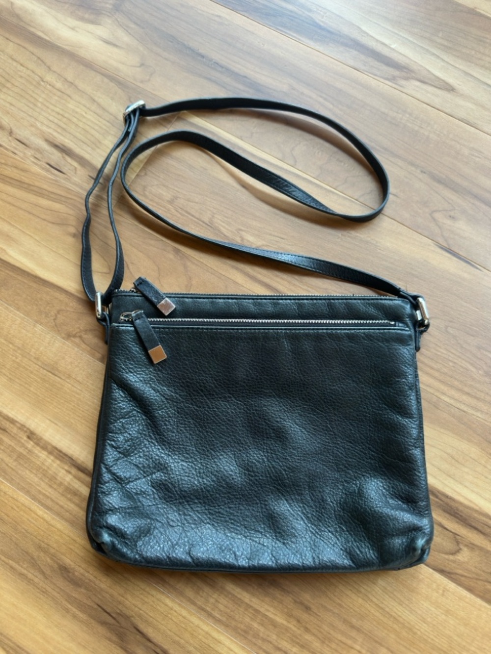 Margot Real Black Leather Crossbody bag with silver zipper